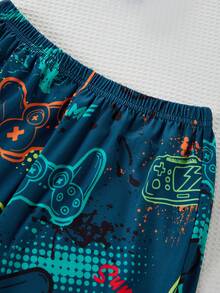 2pcs Tween Boy Video Game Print Pajama Set - Long Pants & Long Sleeve Top - Dark Green - View 9