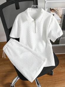 Mirajuku 2pcs/Set Teenage Boys Casual Polo Shirt With Collar And Shorts - White - View 6