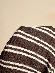 Poéselle Áo thun ngắn tay kẻ sọc phong cách thường ngày dành cho nữ, thích hợp mặc đi làm, mùa hè. - màu nâu - Xem 8