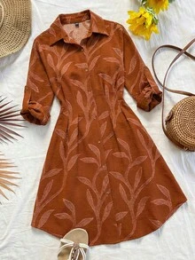 Editum 女士秋季新款豹纹衬衫领开衫短裙，适合日常通勤及多种场合 - 珊瑚橙 - 查看 4