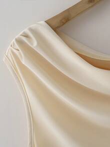 GlowEve 女士纯色褶皱领时尚优雅衬衫 - 杏色 - 查看 8