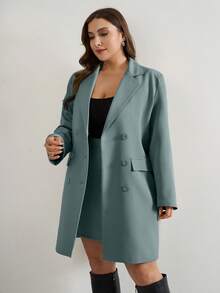 EURMUSE Double-Breasted Suit Jacket And Skirt Set - Mint Green - View 4