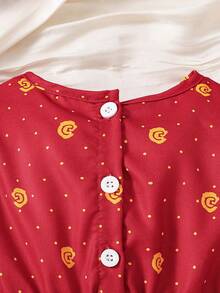 SHEIN Baby Girls Unique Print Cute Puff Sleeve Dress - Red - View 6
