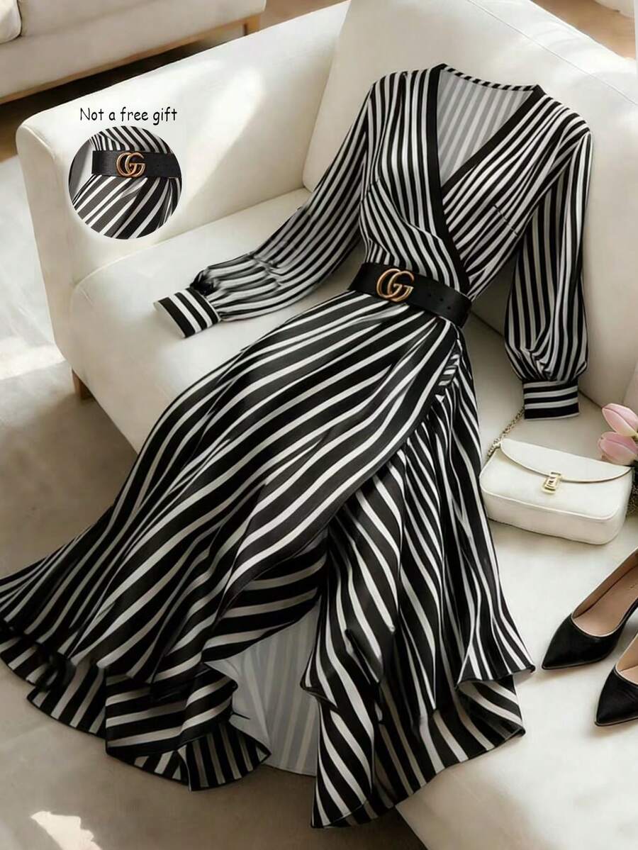 Franclia 女士优雅条纹印花连衣裙