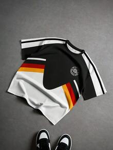 Aesthetic Post 街头风，欧洲杯德国队元素，男士宽松圆领足球T恤 - 玫紅色 - 查看 4