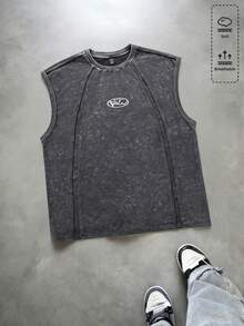 ROMWE MEN Essentials Men's Geometric Pattern Patchwork Crew Neck Casual Washed Tank Top Spring/Summer - Grey - View 1