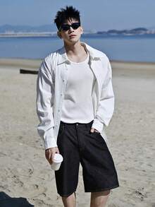 DAZY Pantalones cortos de mezclilla negros sólidos desgastados y desgastados para hombres, vacaciones de verano - Azul - Ver 3