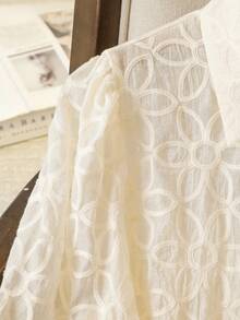 Lacomfia Women's Lantern Sleeve Loose 3D Floral Embroidery High-End Elegant Plus Size Blouse - Apricot - View 2