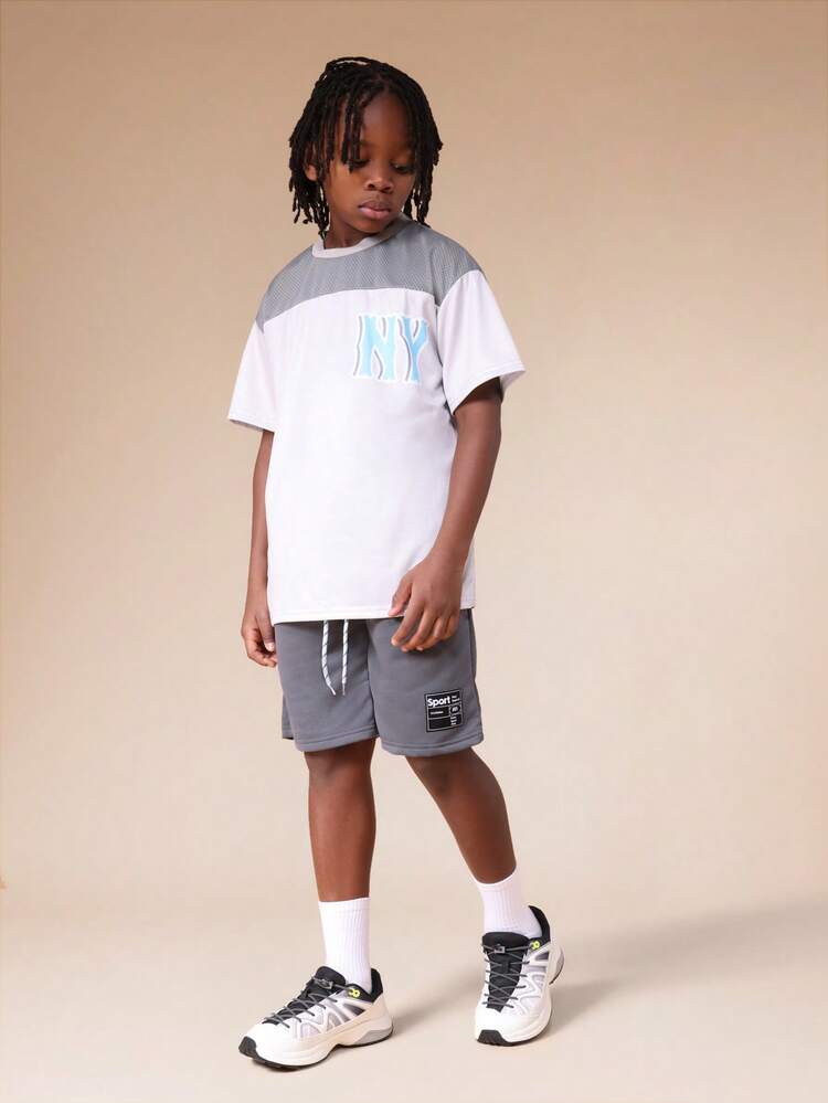 Mesh Panel T-Shirt And Shorts Set With NY Print