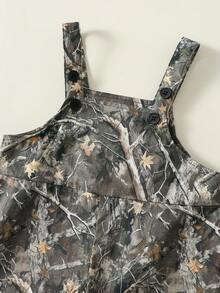 SHEIN Newborn Baby Boy Cute Versatile Casual Military Green Leaf Print Romper - Multicolor - View 4