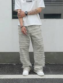 Manfinity ZONE917 Jeans casuales de pierna ancha con bolsillos y efecto desgastado, de corte holgado para hombre - Gris - Ver 7