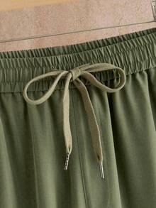 Manfinity VCAY Men's 2 Piece Linen Outfit,Summer Casual Holiday Vacation Army Green Pants Set,Stand Collar Short Sleeve Button Down Shirt & Drawstring Trousers Set - Apricot - View 3