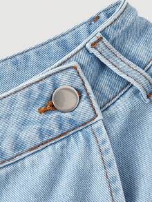 SHEIN MOD 女士休闲牛仔裙裤，不对称下摆带口袋 - 藍色 - 查看 3