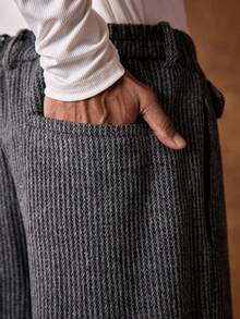 AKNOTIC Business Casual 男士梭织休闲宽松直筒裤，时尚日常百褶裤，男士百褶西装裤，男士针织裤，灰色男士长裤 - 黑色 - 查看 6
