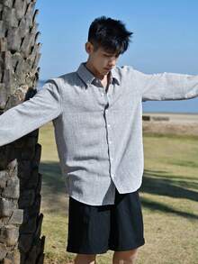 DAZY Áo sơ mi nam thêu, màu xám, tay dài, thích hợp cho mùa xuân/hè. - Xám - Xem 6