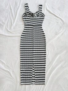 Soleia Women's Striped Twist Knot Design Thick Strap Mid-Length Dress, Vacation - Multicolor - View 2