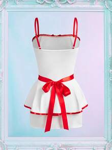 Valentine's Day Women's Sexy Contrast Color Nurse Costume 2-Piece Set - Red and White - View 2