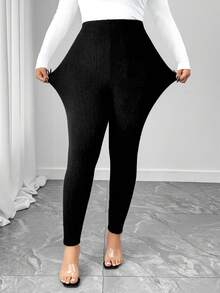 Elenzga سراويل ليجنز كاجوال بخصر مطاطي للمرأة ذات الحجم الكبير - الأسود - مشاهدة 4