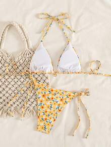 SHEIN Swim Mod 2pcs/Set Random Print Halter Sexy Elegant Vacation Bikini Set, Suitable For Beach, Pool, Party, Christmas, Summer - Multicolor - View 6