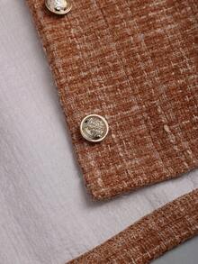 Sweetra American Elegant Low-Key Fashion Design Women's Single-Breasted Jacket And Midi Skirt 2 Pieces Set, Autumn/Winter - Brown - View 5