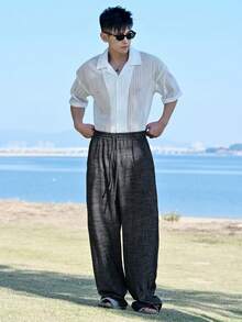 DAZY Men's Solid Black Elastic Waist Pants, Spring/Summer - Black - View 4