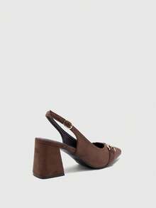 CUCCOO BIZCHIC Sepatu hak tebal wanita warna burgundy, desain minimalis klasik, cocok untuk bepergian, kencan, pesta, liburan, pernikahan, Natal, Hari Valentine, dan musim semi. - coklat flax - View 9