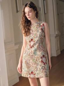 Anewsta 新款女士提花印花水钻装饰收腰奢华无袖连衣裙，春夏款 - 彩色 - 查看 3