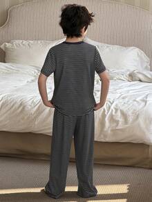 DAZY 男童条纹短袖上衣和裤子睡衣套装 - 藏蓝色 - 查看 7