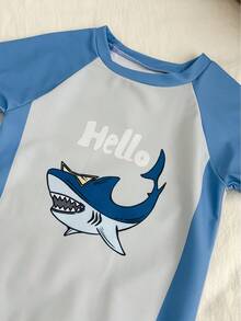 Set de 2 piezas de traje de baño tipo tankini con estampado de tiburón para niño, ideal para playa, piscina y spa - Multicolor - Ver 4