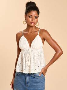 Travachic Women's Vacation Waist Tassel Tie Textured Camisole - White - View 6