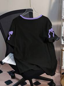 HELLO KITTY AND FRIENDS | SHEIN 大码女式休闲日常通勤趣味可爱卡通字母印花宽松T恤，夏季 - 白色 - 查看 2