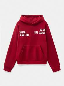 Manfinity VCAY 2pcs Men's Casual Hoodie Set, Red Color Printed, Spring/Autumn - Red - View 6