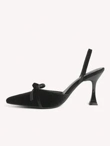 CUCCOO CHICEST 女士尖头高跟鞋，9厘米优雅酒杯鞋跟，可爱蝴蝶结装饰；棕色后跟带套穿式高跟鞋，方便穿脱；黑色绒面革高跟鞋，适合日常/派对/约会/办公等各种场合；女士鞋履 - 黑色. - 查看 4