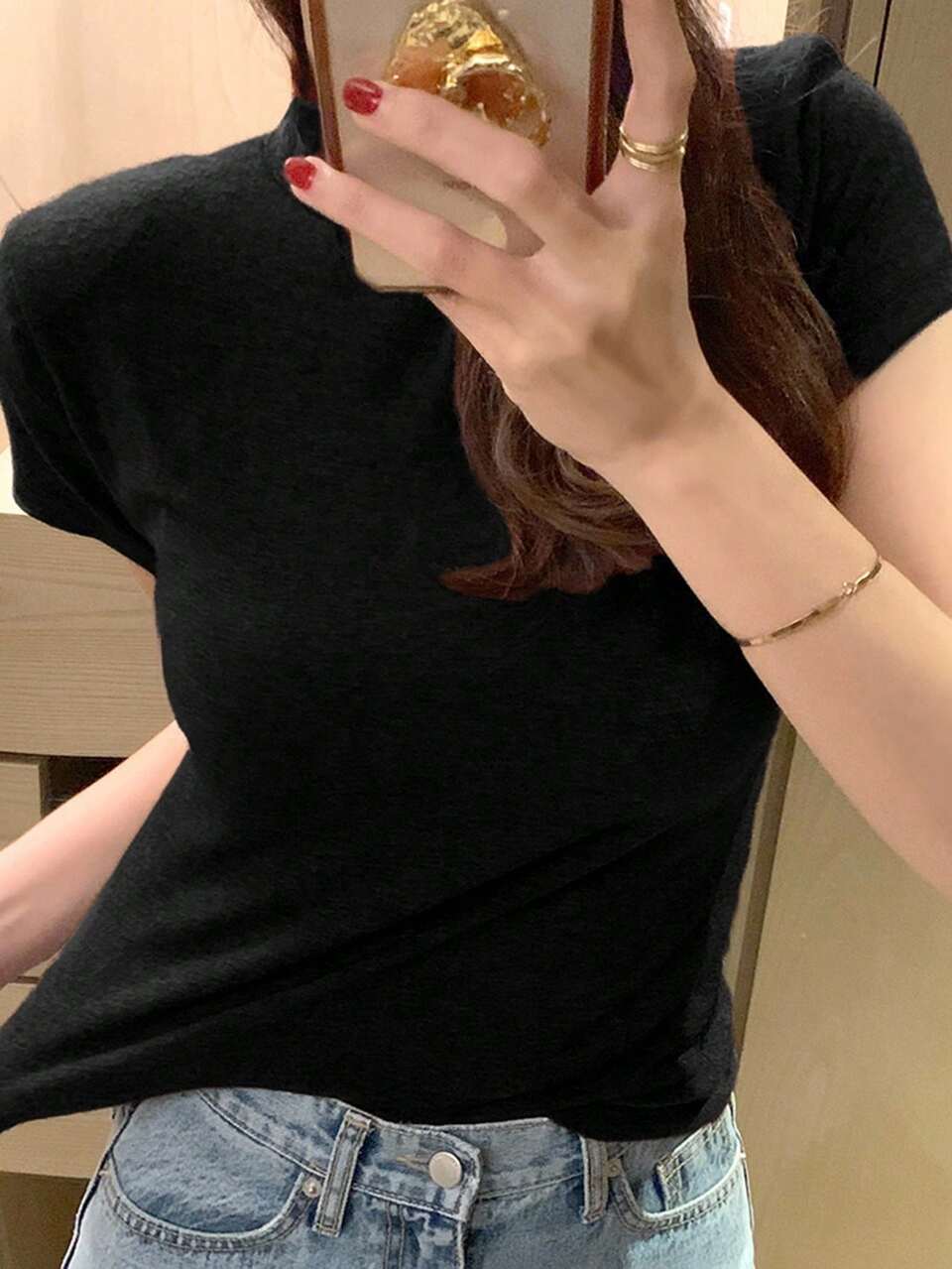 Women's Mock Neck Fitted Short Sleeve Base Layer T-Shirt Summer