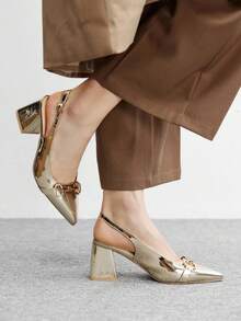 CUCCOO BIZCHIC Giày cao gót đế dày màu đỏ tía dành cho nữ, thiết kế tối giản cổ điển, phù hợp cho đi làm, hẹn hò, dự tiệc, kỳ nghỉ, đám cưới hoặc dịp Giáng sinh. - Vàng chanh - Xem 3