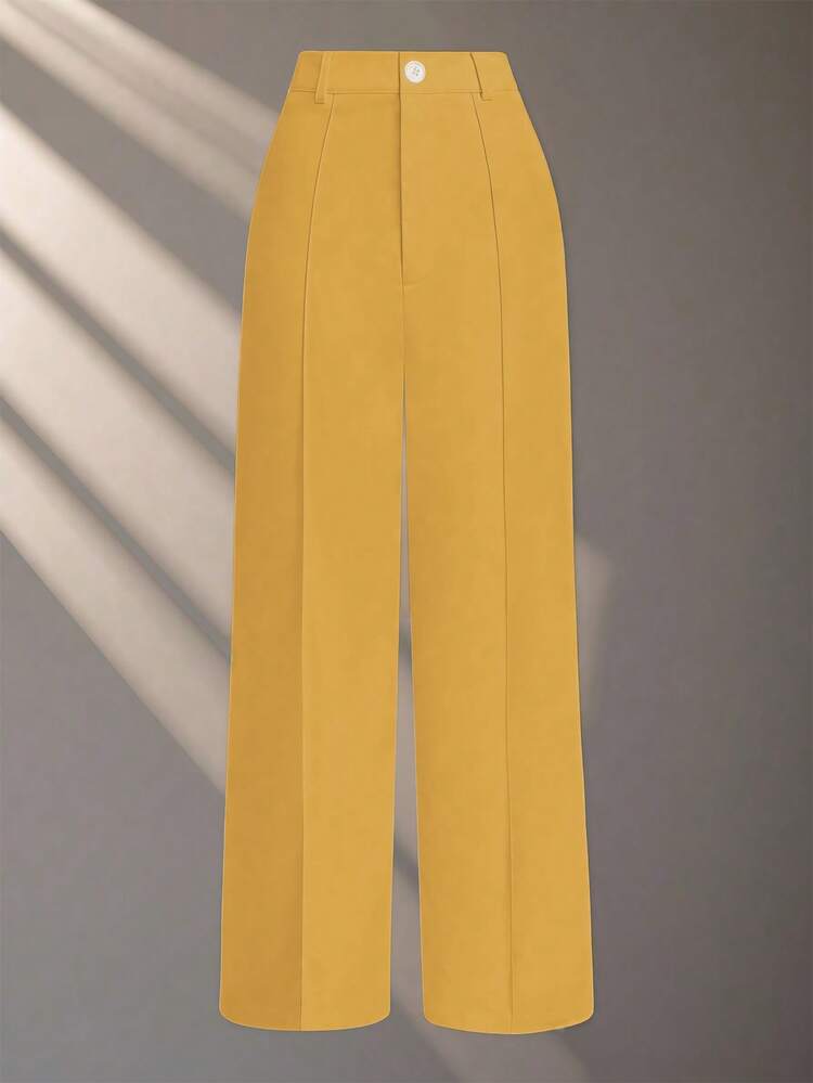 Franclia Petite 2025 Spring Debut: Women's White Straight-Leg Casual Pants – Effortless Commuter Style, Where Draping Softness Meets Timeless Versatility Bell Bottom Pants Flared Pants Wide Leg Pants Yellow Bottoms Yellow Pants - Pale Yellow - View 1