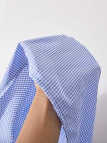 Reset Phase 少女休闲日常时尚蓝白格子荷叶边衬衫，配蝴蝶结肩带，适合外出和日常穿着 - 白色 - 查看 8