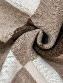 SHEIN PariChic Women's Rhombus Pattern Knitted Long Sleeve Sweater Dress, Autumn/Winter - Multicolor - View 8