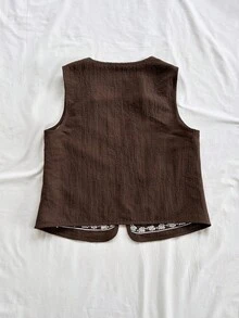 Soleia Chaleco de verano para mujer con bordado floral occidental y apertura delantera - Marrón - Ver 3