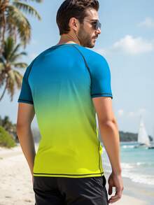 Manfinity Swimmode Men's Summer Vacation Raglan Sleeve Rash Guard - Teal Blue - View 2