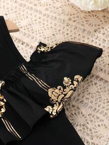 Tween Girls Elegant Patterned Dress - Black - View 4