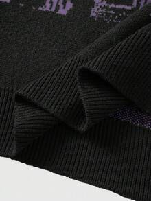 ROMWE MEN Goth Áo len nam dệt kim jacquard phối màu tương phản, phong cách thường ngày, thích hợp cho mùa Thu/Đông. - Màu tím - Xem 5