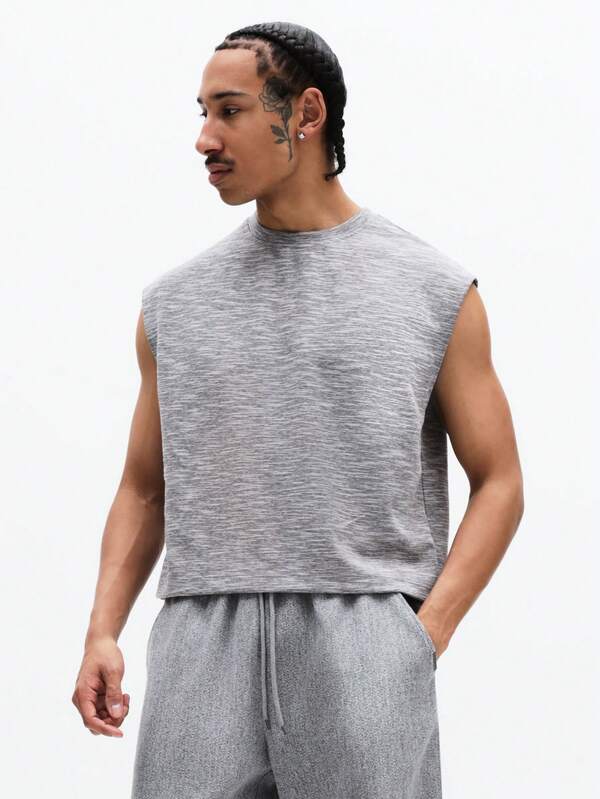 SUMWON Men's Essentials Sleeveless Tank Top Casual Crew Neck Athletic Cotton Blend Heathered Summer Basic Tee Everyday Comfort Workout Vest