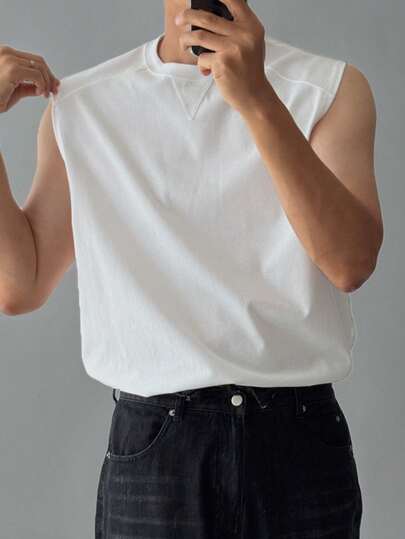 DAZY Men's Solid Color Crew Neck Casual Loose Fit Tank Top, Summer