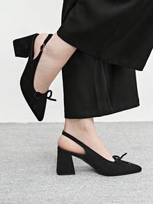 CUCCOO BIZCHIC 女士经典酒红色尖头中粗跟一脚蹬鞋，适合通勤、约会、派对、度假、圣诞节婚礼等各种场合。 - 復古黑 - 查看 3