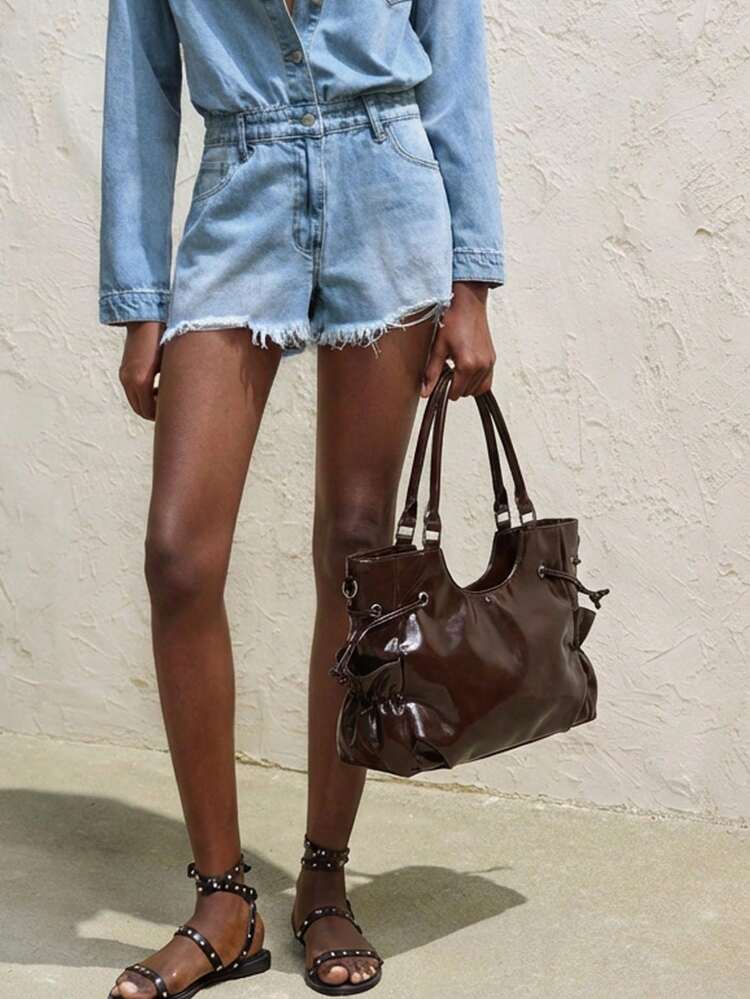 SHEIN Maija Ladies, Women Tote Bag, Shoulder Bag, PU, PU Bag, Fashionable, Elegant , Simple, Personalized, Versatile, Classic, Street, For Commute, Office, Date, Daily, Shopping, Afternoon Tea