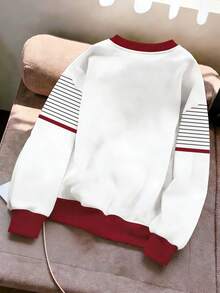 Resyla Women's Contrast Trim Round Neck Striped & Bow Print Long Sleeve Sweatshirt - Multicolor - View 2