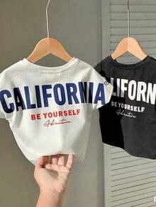 SHEIN 2pcs/Set Baby Boy Cute Casual Letter Print Color Block Short Sleeve T-Shirt Tops - Multicolor - View 6