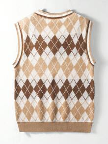 Chillumni Men's Casual Diamond Knit Vest, Spring/Autumn Sleeveless Sweater Knitted Vest Brown Sweater Vest Argyle Vest Sweater Vest - Multicolor - View 2