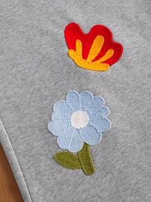 TOKVUE Men's Casual Floral Embroidery Drawstring Waist Sweatpants - Grey - View 3